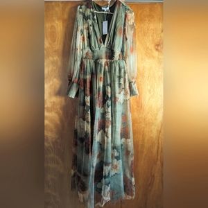 Baltic Born Layla Tulle Maxi Olive Rust Floral Gown Dress Wedding Large